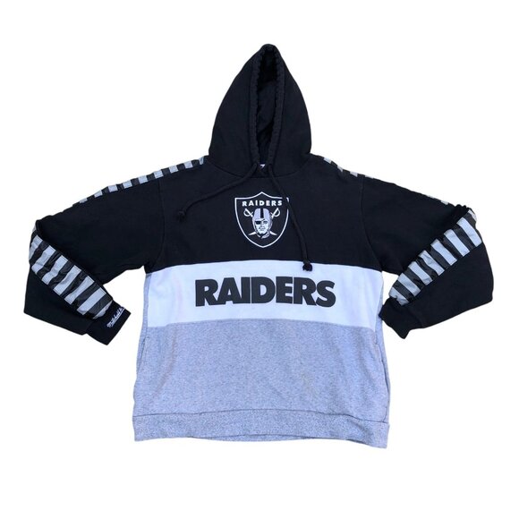 MITCHELL & NESS Oakland Raiders Hoodie Sweatshirt LRG Men's NFL Pullover Sweater - Picture 1 of 11